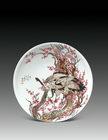 Cranes Among Plum Blossoms Famille-rose Dish by 
																	 Wang Heting